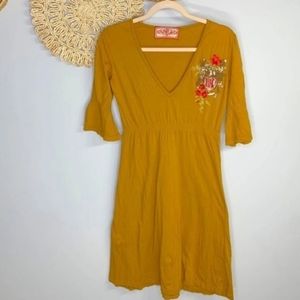 Johnny Was dress. Embroidered yellow